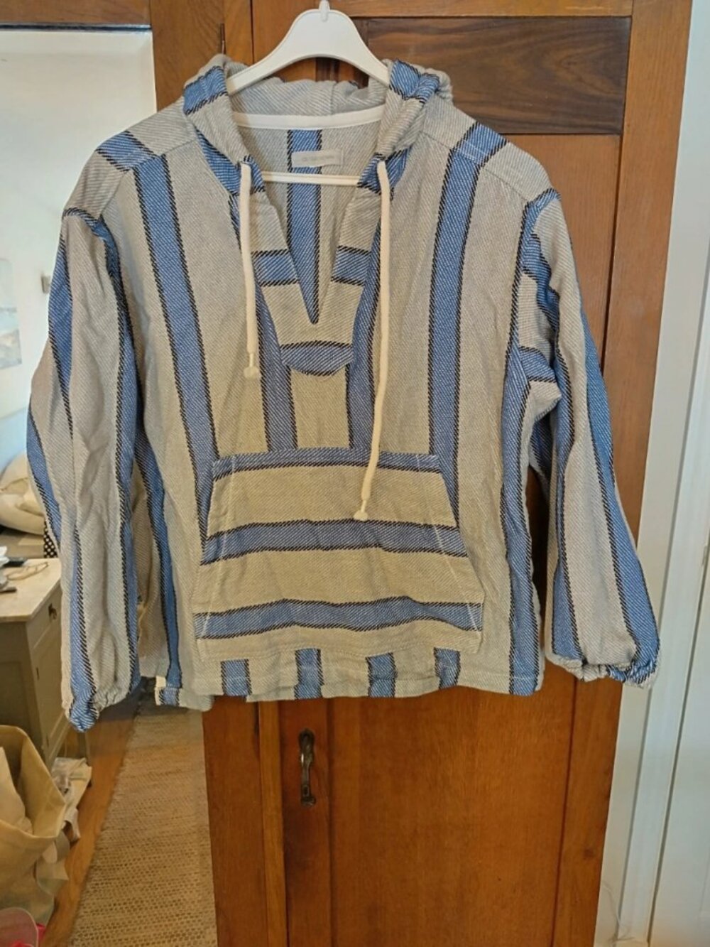 Striped Baja Hoodie Pullover Blue & Beige Women's Size S